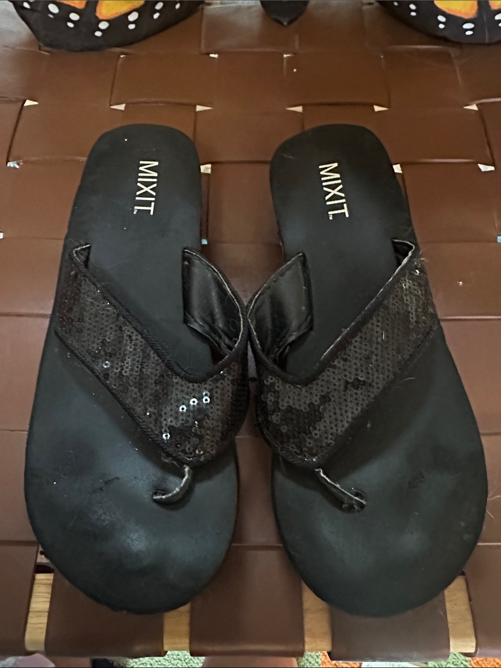 Mixit Black Sequin Thong Sandals